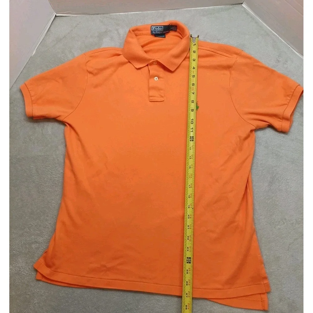 Polo Ralph Lauren Shirt Mens L Short Sleeve Orange Polo Green Pony Custom Fit.